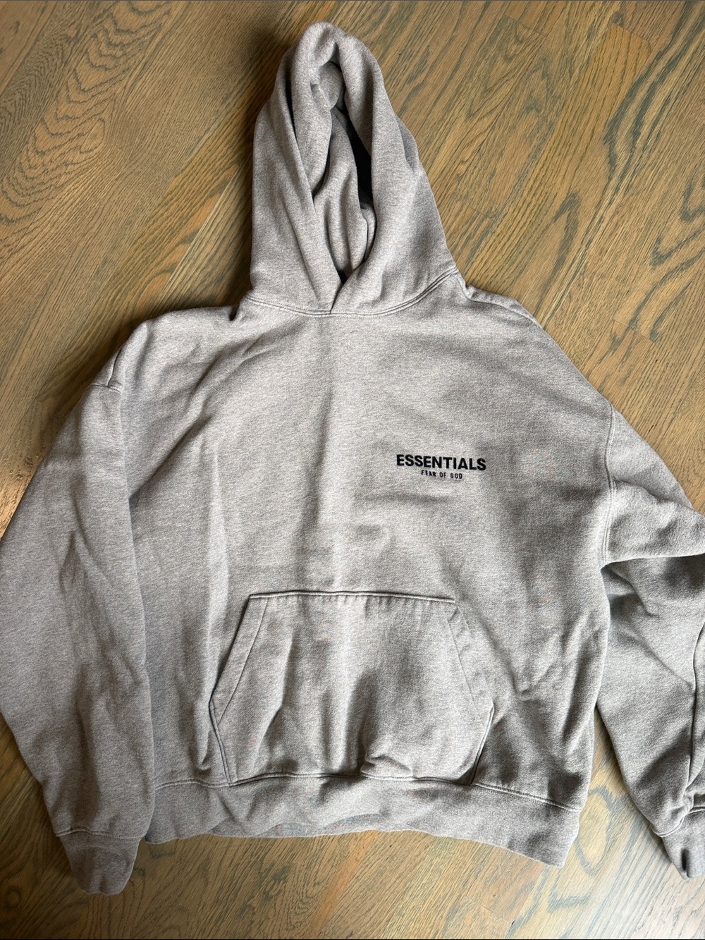 Essentials Light Gray Crewneck Hoodie with Minimal Logo